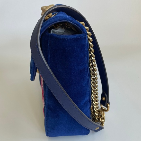 GUCCI | MARMONT MED. VELVET BAG | BLUE - Picture 10 of 14